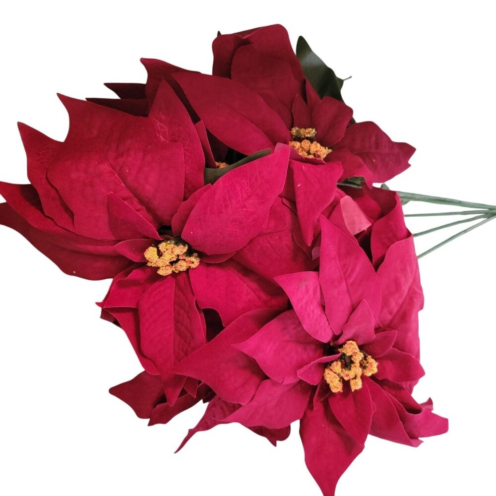 Ashland Christmas Noël Burgundy Poinsettia Deluxe Bush Artificial Flowers
